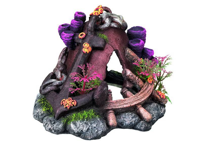 Ornament pentru acvariu | 'ANCORE' cu plante | L15,5 X W13,7 X H10 CM
