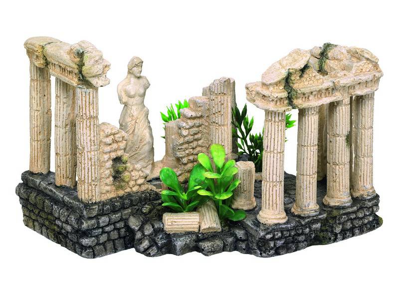 Ornament pentru acvariu | 'COLUMNA ANTICA' - cu plante | L15 X W19 X H1