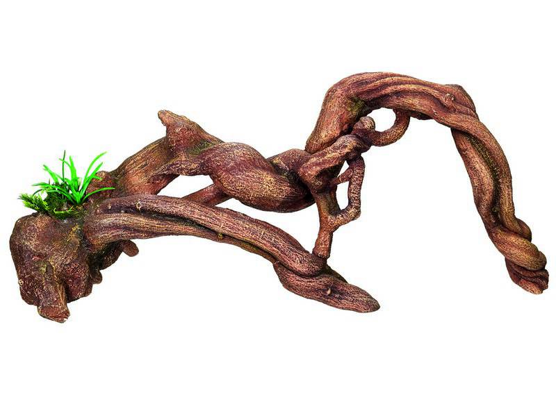 Ornament pentru acvariu | 'WOOD' - cu plante | L42,5 X W11,5 X H18 CM