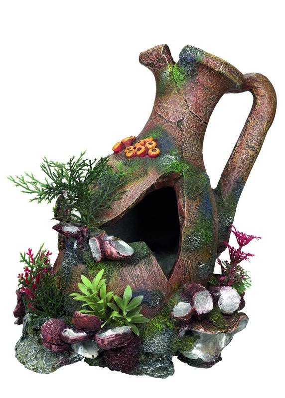 Ornament pentru acvariu | 'JAR WITH SHELLS' - cu plante | L23 X W20 X