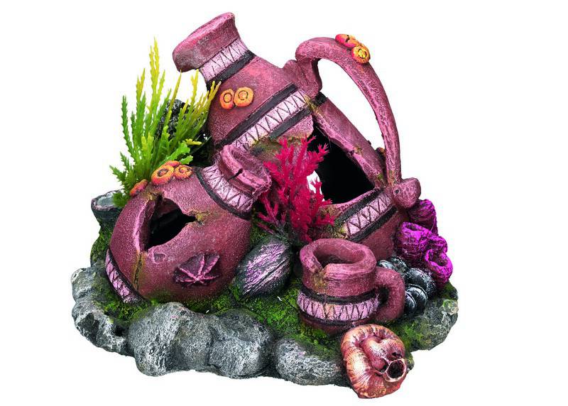 Ornament pentru acvariu | 'JARS' - cu plante | L13,5 X W10,7 X H10 CM