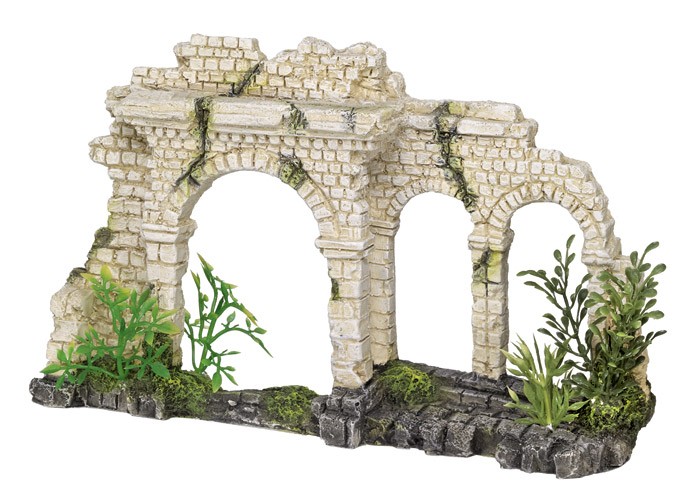 Ornament pentru acvariu | 'TRI-ARCH BRICK GATE' - cu plante | L25 X W6,