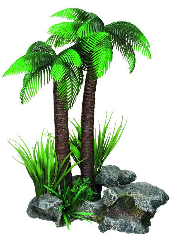 Ornament pentru acvariu | 'PALM TREE' - cu plante | L20 X W13 X H28 CM