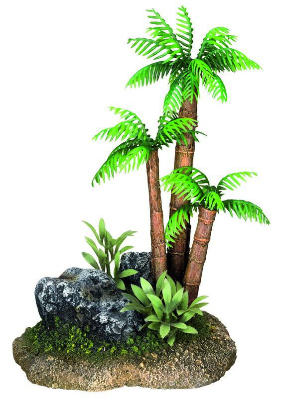 Ornament pentru acvariu | 'PALM TREE' - cu plante | L12 X W9,5 X H17 CM