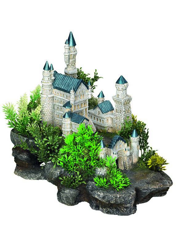 Ornament pentru acvariu | 'CASTLE' - cu plante | L32,5 X W20,5 X H27 CM