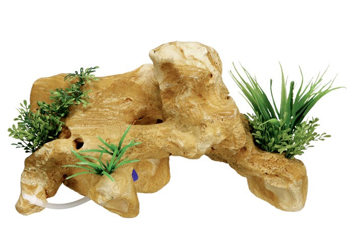 Ornament pentru acvariu 'ROCA LAVICA' - cu plante | L28,8 X W13,5 X H17 CM