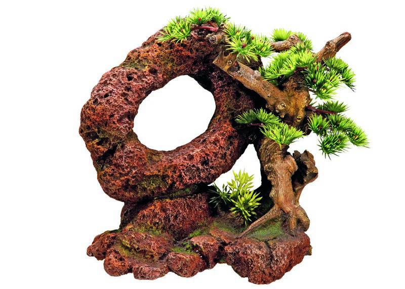 Ornament pentru acvariu | 'BONSAI' cu plante | L26 X W16 X H22,5 CM