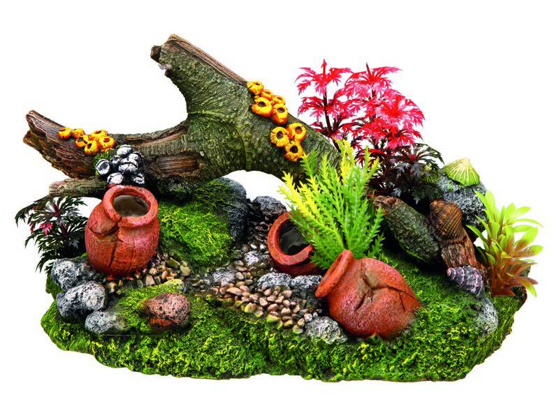 Ornament pentru acvariu | 'WOOD WITH JARS' cu plante | L25 X W13,5 X