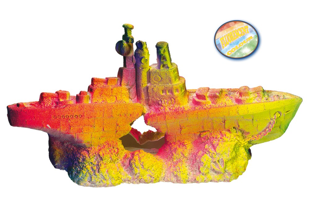 Ornament pentru acvariu | 'VAS DE RĂZBOI' NEON | L30,5 X W10,5 X H15 CM