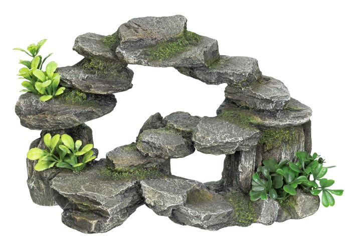 Ornament pentru acvariu | 'ROCKY ARCH'- cu plante | L26,5 X W15 X H16,5