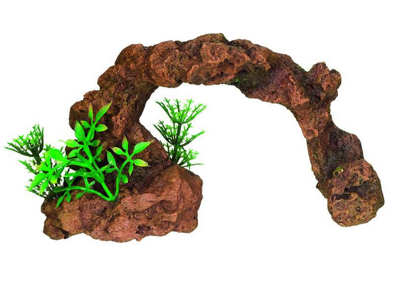 Ornament pentru acvariu | 'ROCKY ARCH'- cu plante | L16,5 X W6,5 X H9,5