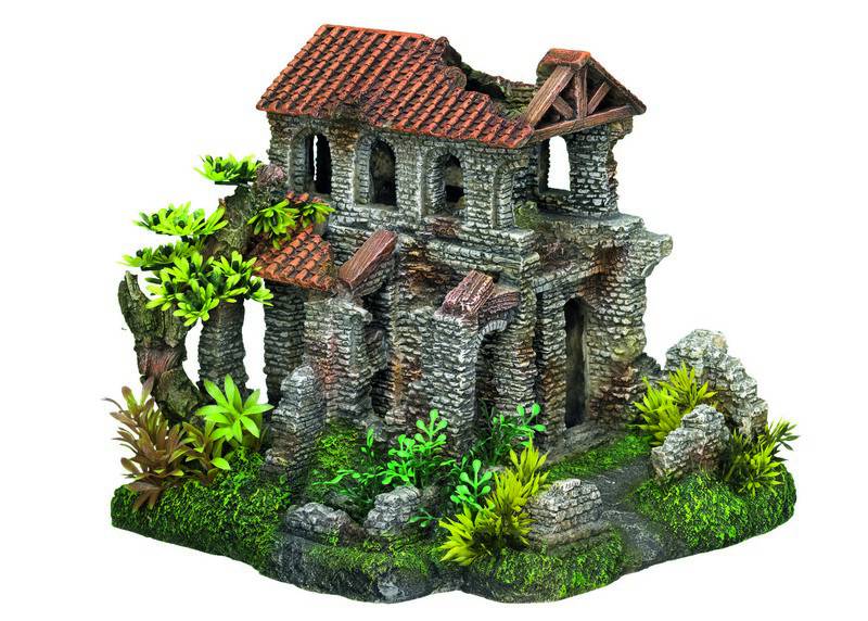 Ornament pentru acvariu | 'CHURCH RUIN'- cu plante | L25,5 X W22,5 X