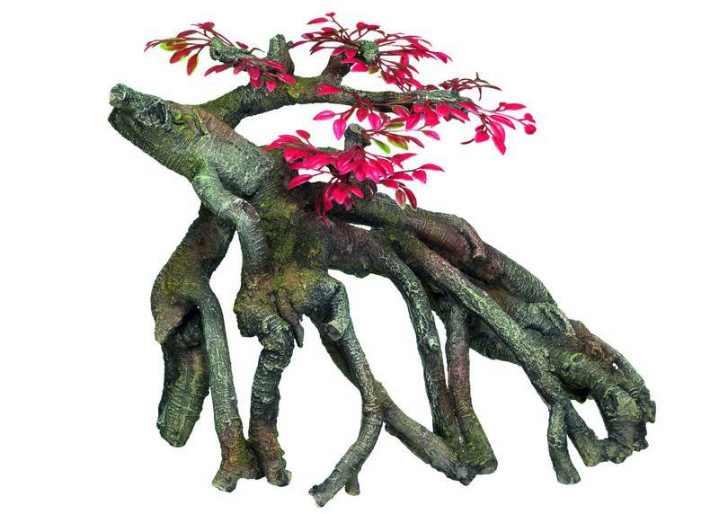 Ornament pentru acvariu | 'WOOD' - cu plante | L30 X W17,5 X H21,5 CM