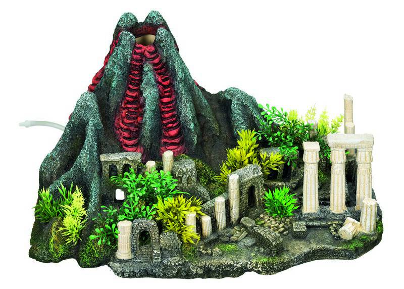 Ornament pentru acvariu | 'VOLCANO WITH COLUMN RUINS' - cu plante