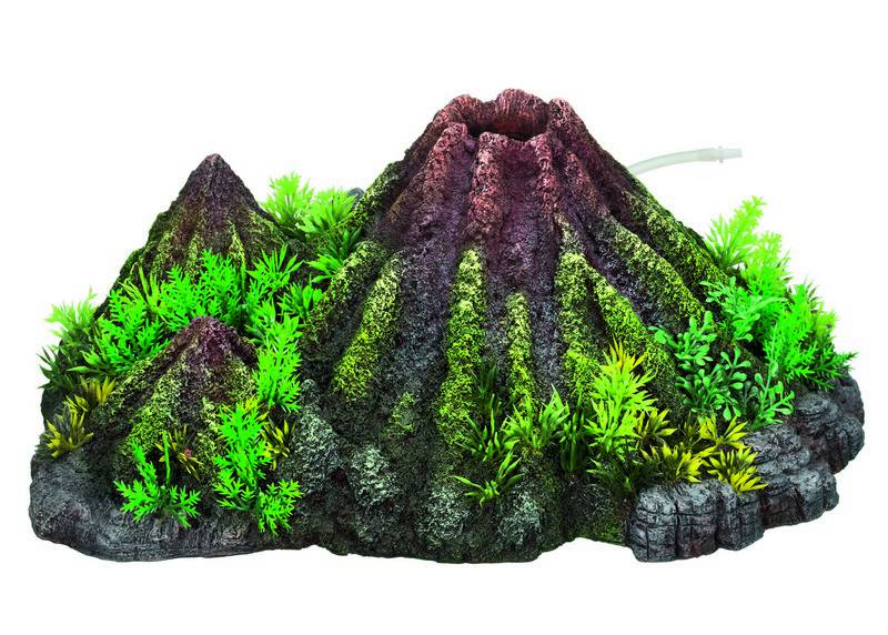 Ornament pentru acvariu | 'VOLCANO' - cu plante | L37 X W28 X H15 CM