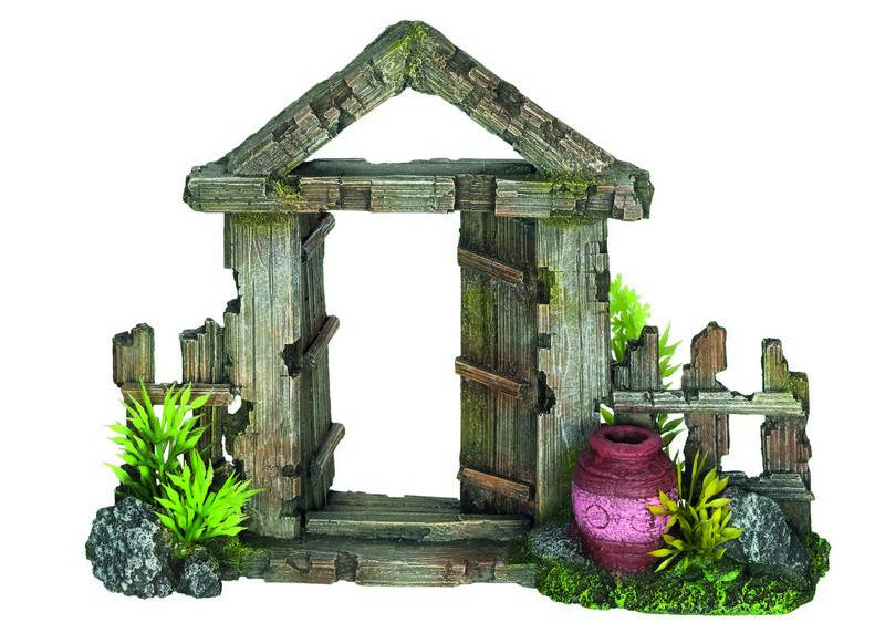 Ornament pentru acvariu | 'WOODEN GATE WITH JAR' - cu plante | L21 X W7