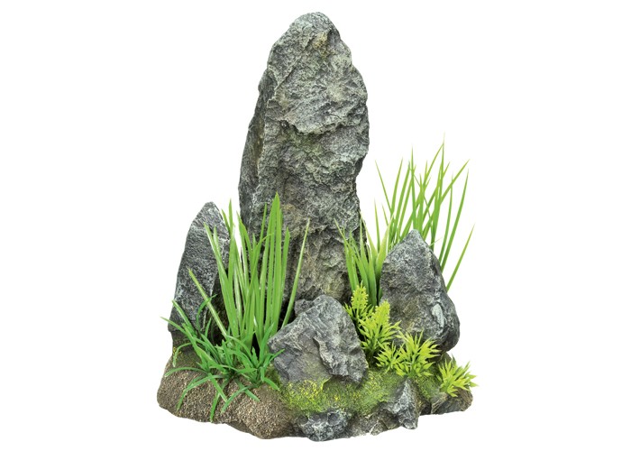 Ornament pentru acvariu | 'ROCKS' - cu plante | L24 X W16 X H29 CM