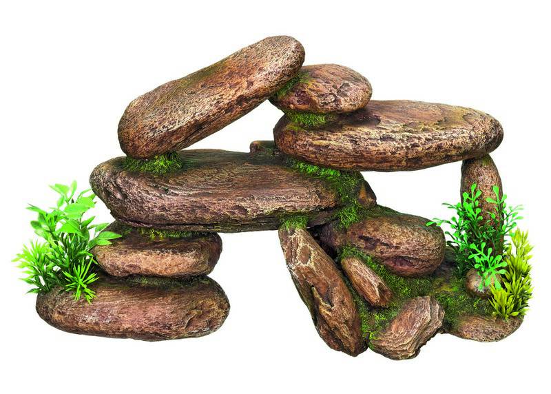 Ornament pentru acvariu | 'STONES' - cu plante | L33 X W16 X H19 CM