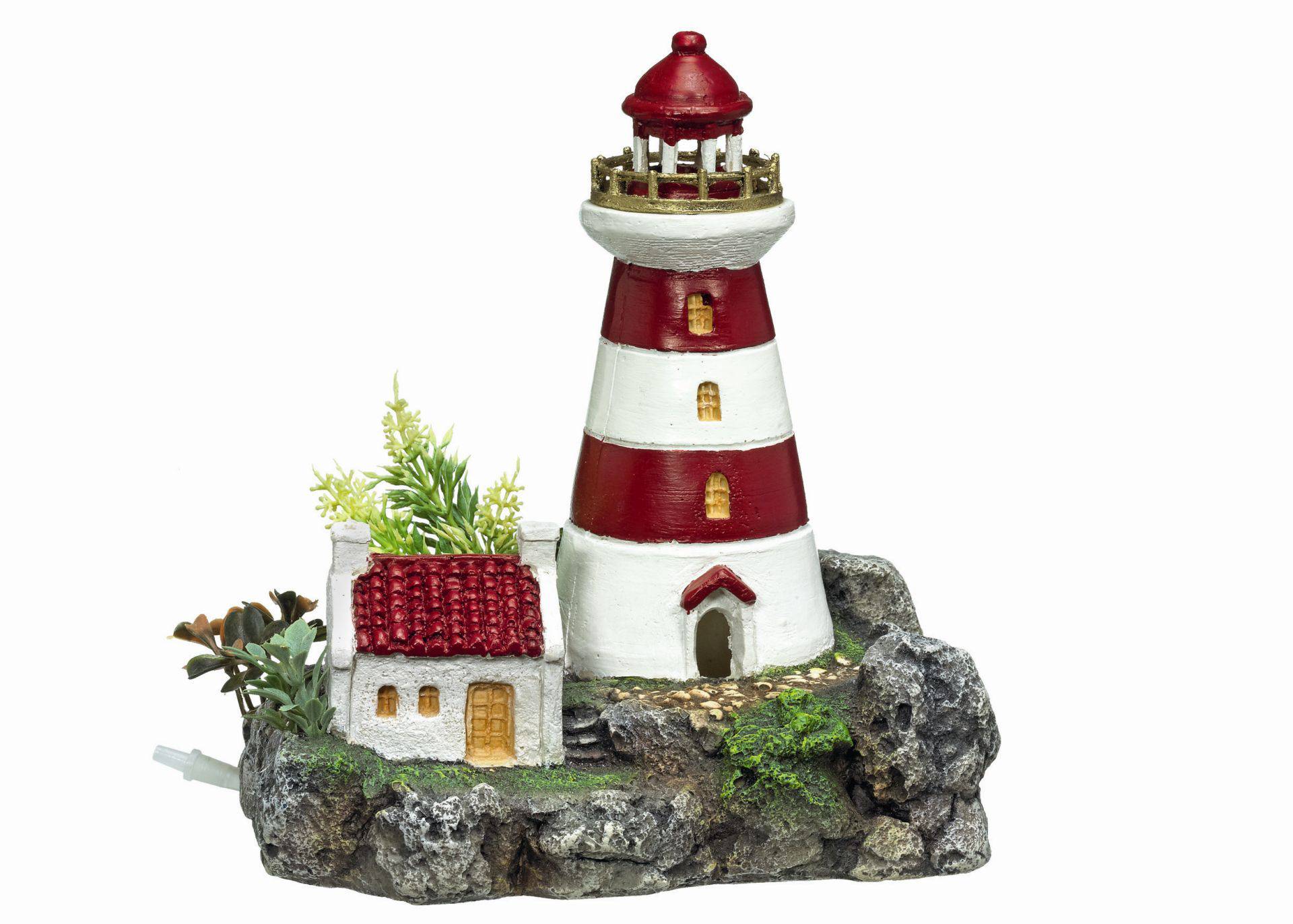 Ornament pentru acvariu 'FARUL' - cu plante | L19 X W13,5 X H20