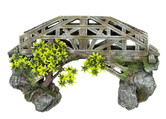 Ornament pentru acvariu | BRIDGE - cu plante | L33,5 X W12 X H20,5 CM