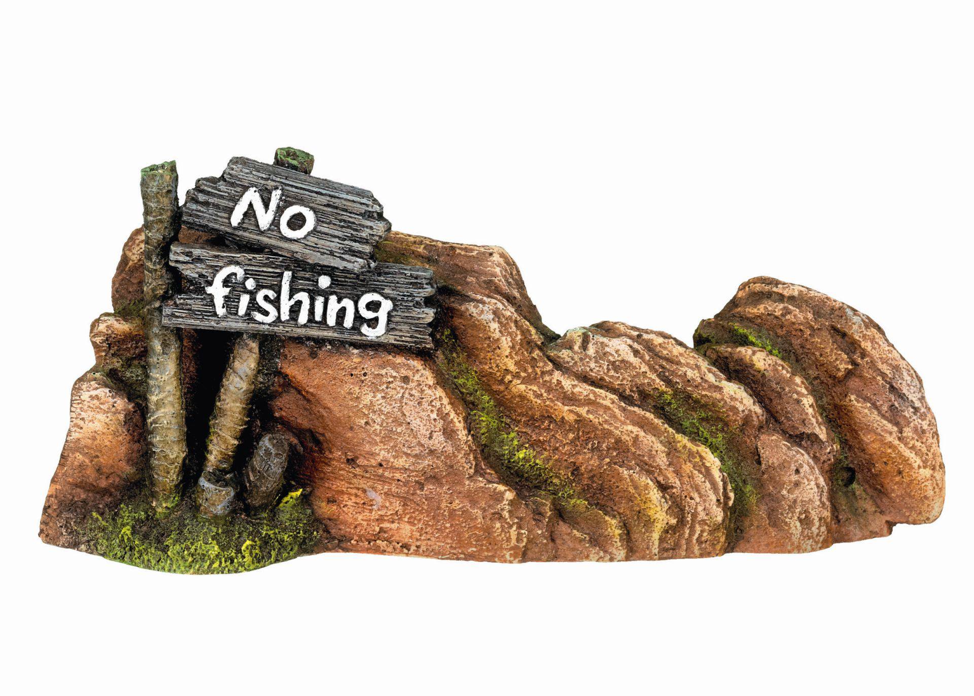 Ornament pentru acvariu | 'STONE BARRIER (NO FISHING)' | L23 X W5 X H10