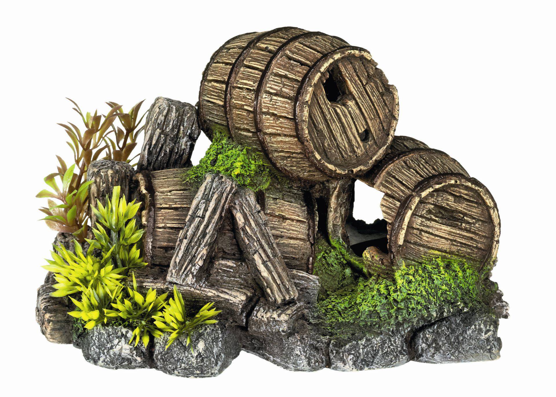 Ornament pentru acvariu | BARRELS - cu plante | L20,5 X W12,5 X H13 CM
