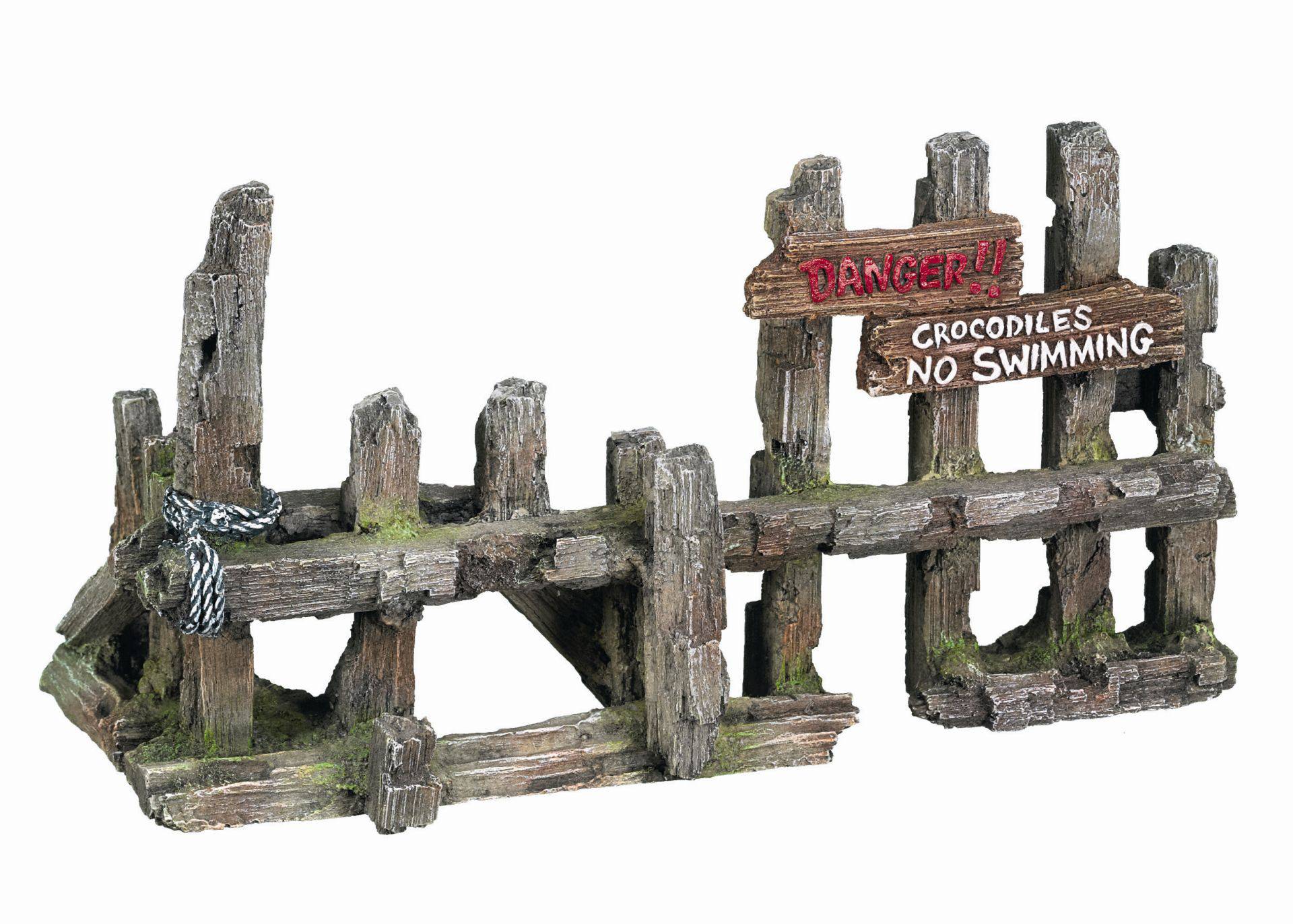 Ornament pentru acvariu | 'WOODEN FENCE' (NO SWIMMING) | L30 X W12 X H1