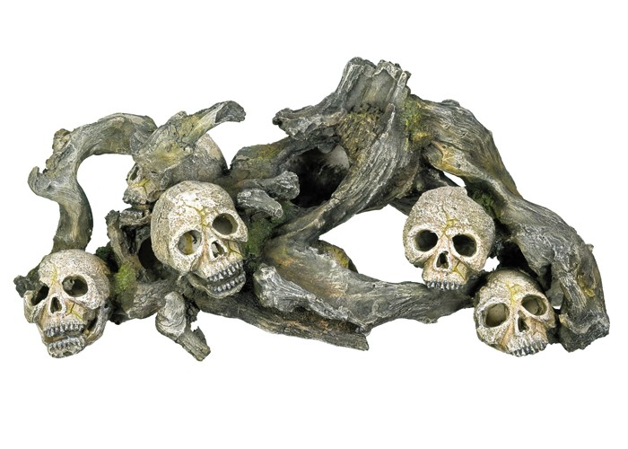 Ornament pentru acvariu | 'WOOD WITH SKULLS' | L37,5 X W16,5 X H18 CM
