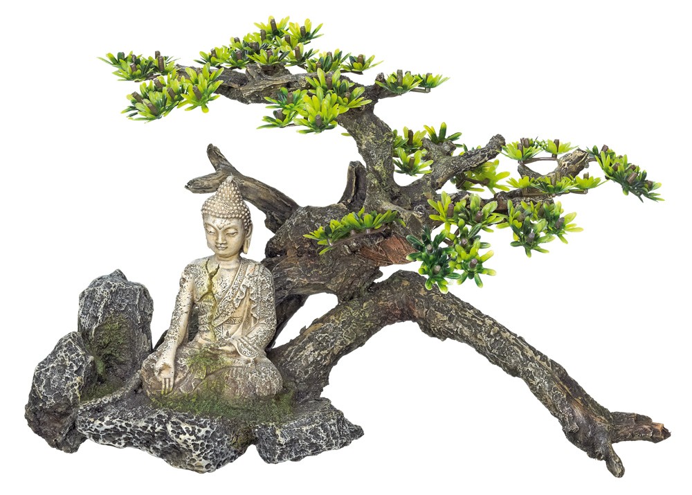 Ornament pentru acvariu | BUDDHA - cu plante | L32,5 X W16,5 X H21,0
