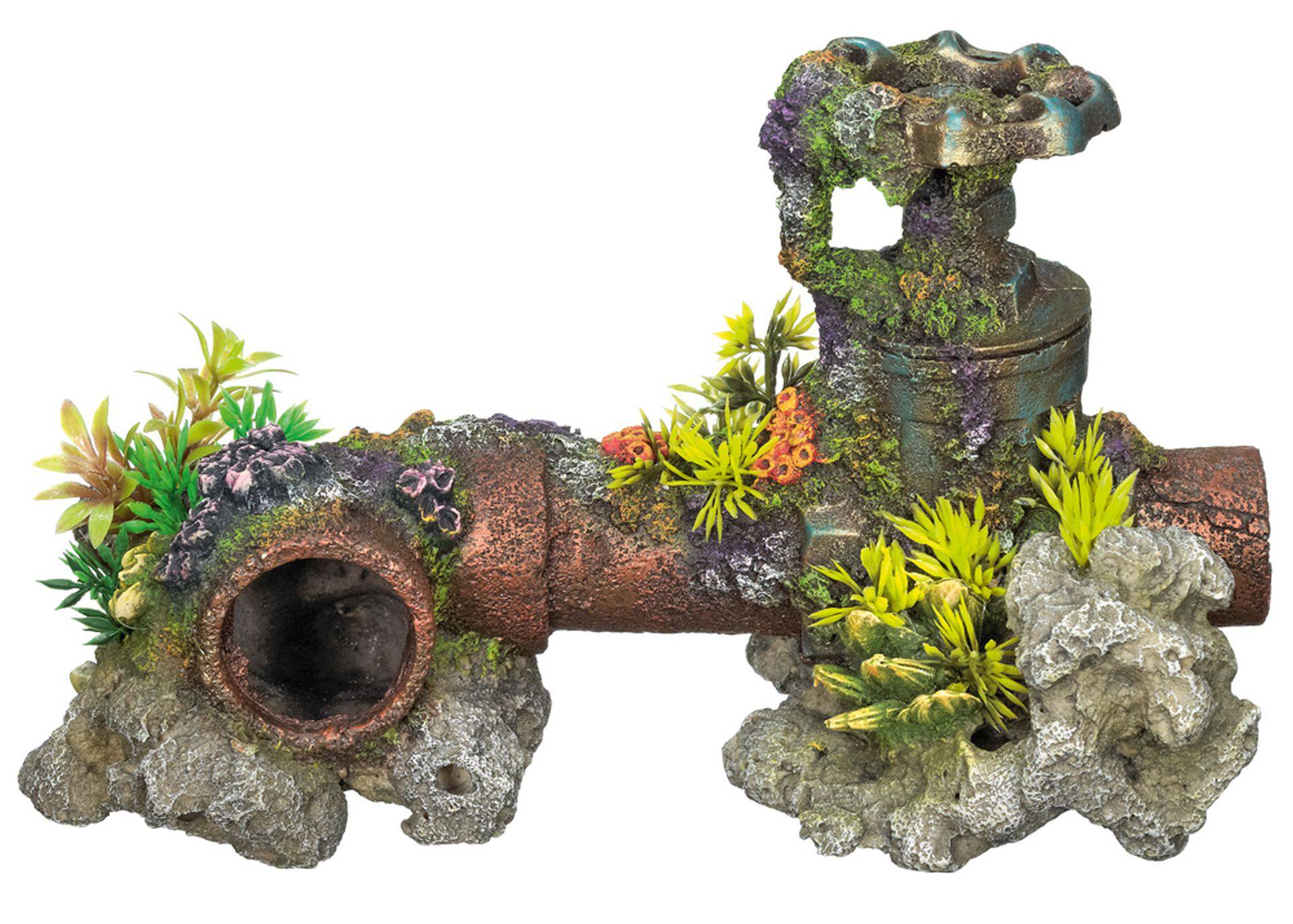 Ornament pentru acvariu | 'WATER-PIPE' cu plante | L27,0 X W13,5 X H16