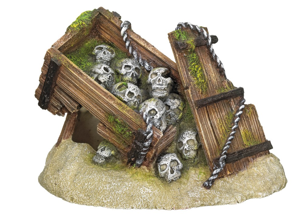 Ornament pentru acvariu | BOX WITH SKULLS | L16,5 X W11,8 X H11,0 CM