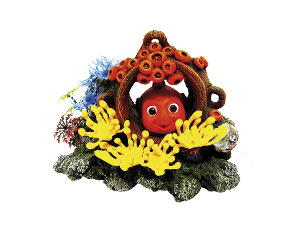 Ornament pentru acvariu 'FISH IN JAR' cu plante | 15,5 x 11,3 x 11,5 cm