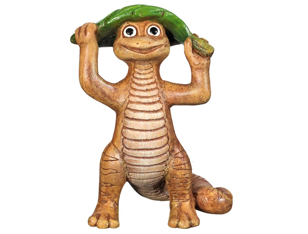 Ornament pentru acvariu 'LIZARD WITH LEAF' | 7,5 x 5,7 x 10,3"