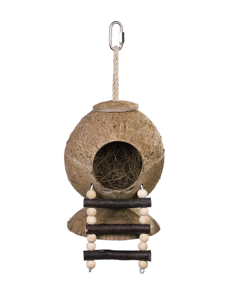 Jucarie pentru păsări 'Casuta din Cocos' | cu scarita | 31 x 11,5 cm