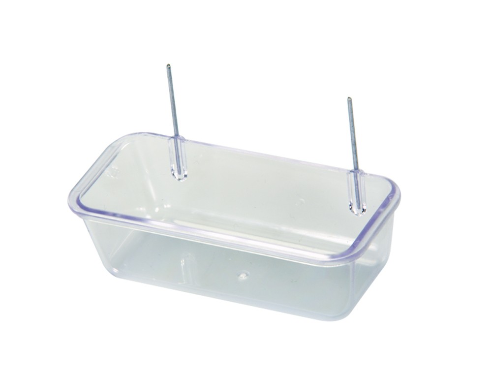 Castron pentru păsări | cu cârlig de sârmă | transparent | 10,0 X 4,5 X 3,0 CM