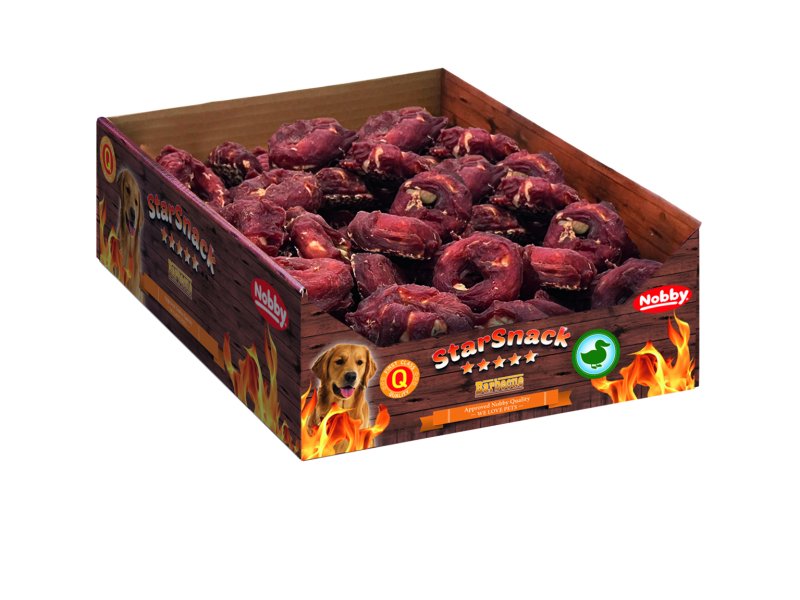 StarSnack Barbecue Duck Donut S | Display 80 buc., ca. 5,0 cm, 25 g pentru caini