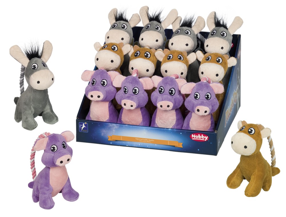 PLUSH CU SFOARĂ MĂGAR/VAC/PORC, DISPLAY 12 PCS., 14 CM