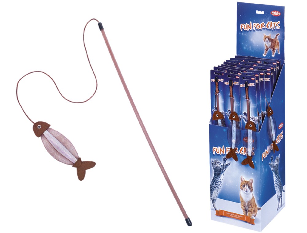 Jucărie pentru pisici Undiță cu pește | Display 24 buc. | Bat: 50 cm | Banda cu jucărie: 60 cm