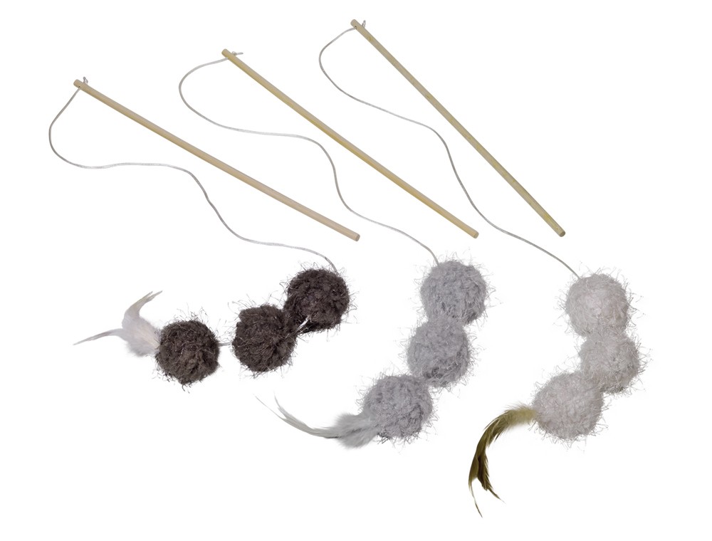 Jucărie pentru pisici | 'Undiță cu mingi din plus' | Set 3 buc. | asortate | cu catnip