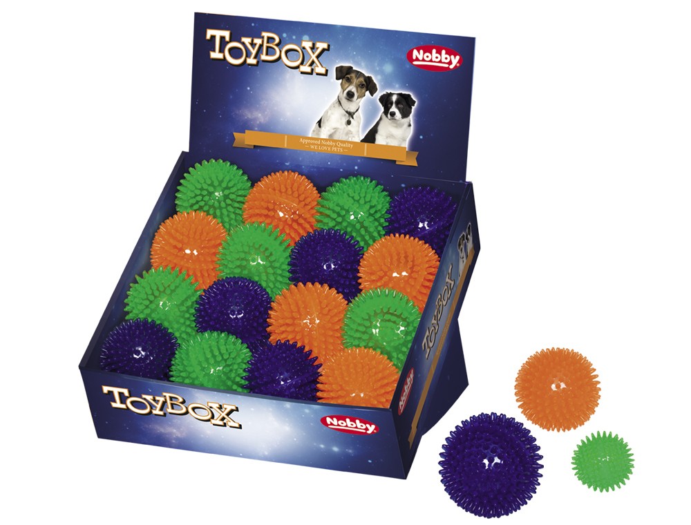 Minge TPR 'SPIKY', ASORTAT DISPLAY 16 PCS., 8 CM pentru câini