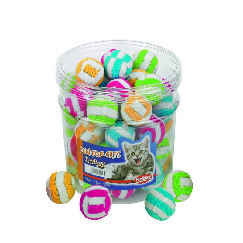 Cutie cu jucării pentru pisici, minge din țesătură, tub cu dungi 48 PCS., 4 CM