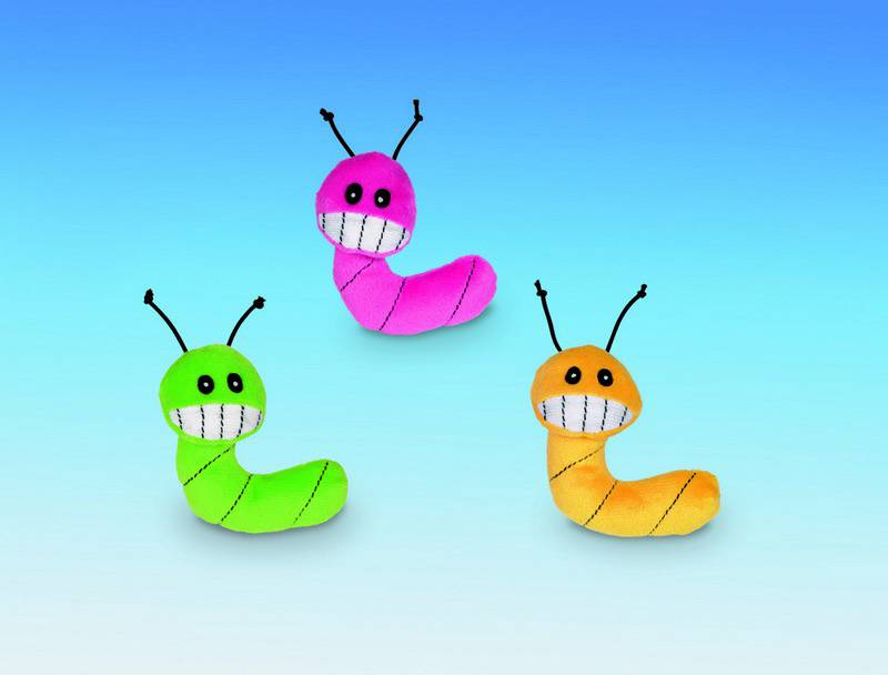 Worm din pluș cu valeriană, asortat, 8 cm