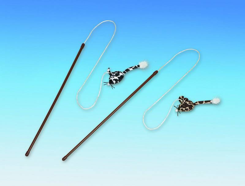 Băț cu șoarece, cu valeriană, băț asortat 45 cm, șoarece 6 cm pentru pisici