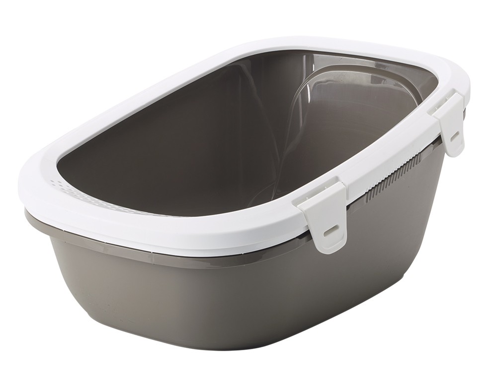 Litiera pentru pisici 'Simba' | 64 x 46 x 31 cm | gri deschis-alb