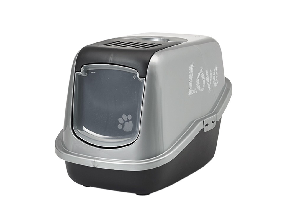 Litiera pentru pisici 'NESTOR' Impression 'LOVE' | negru/argintiu | 56 X 39 X 38,5 CM