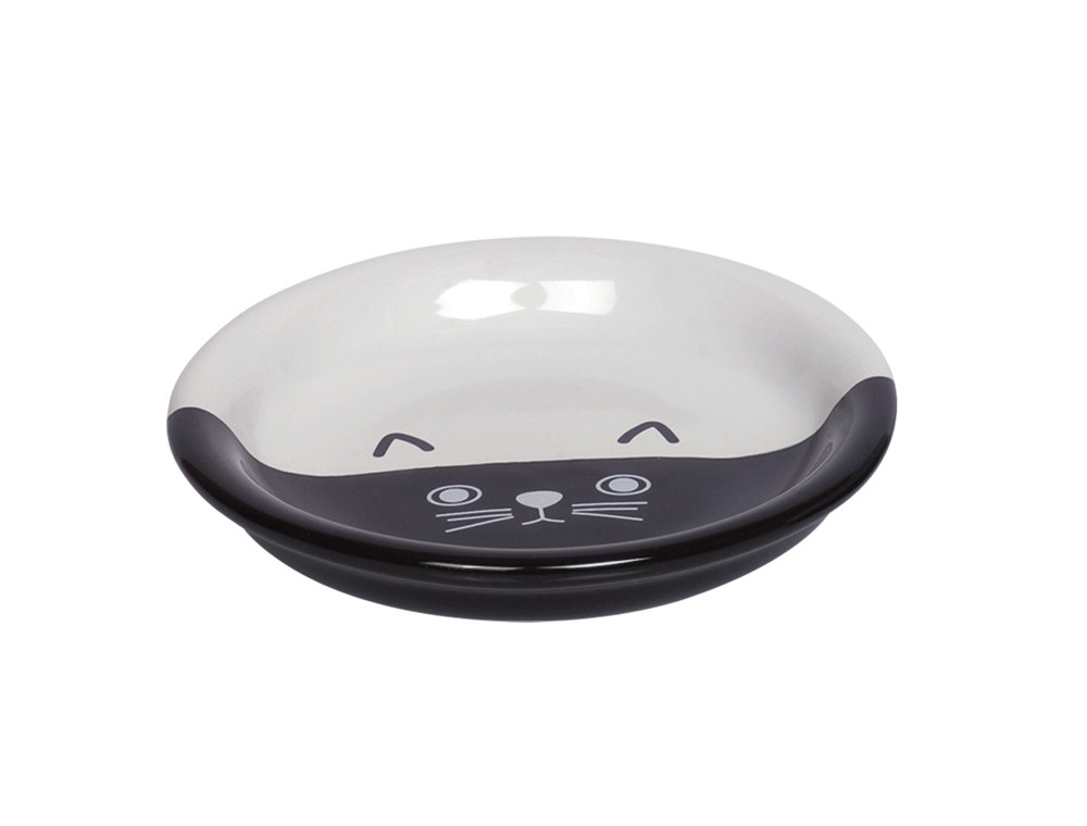 Castron din ceramică pentru lapte 'FACE' | negru/alb | Ø14 x 2 cm pentru pisici