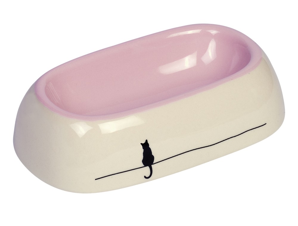Castron din ceramică pentru pisici | 'Tabby' | pink/crem | 18x 10,5 x 4,5 cm