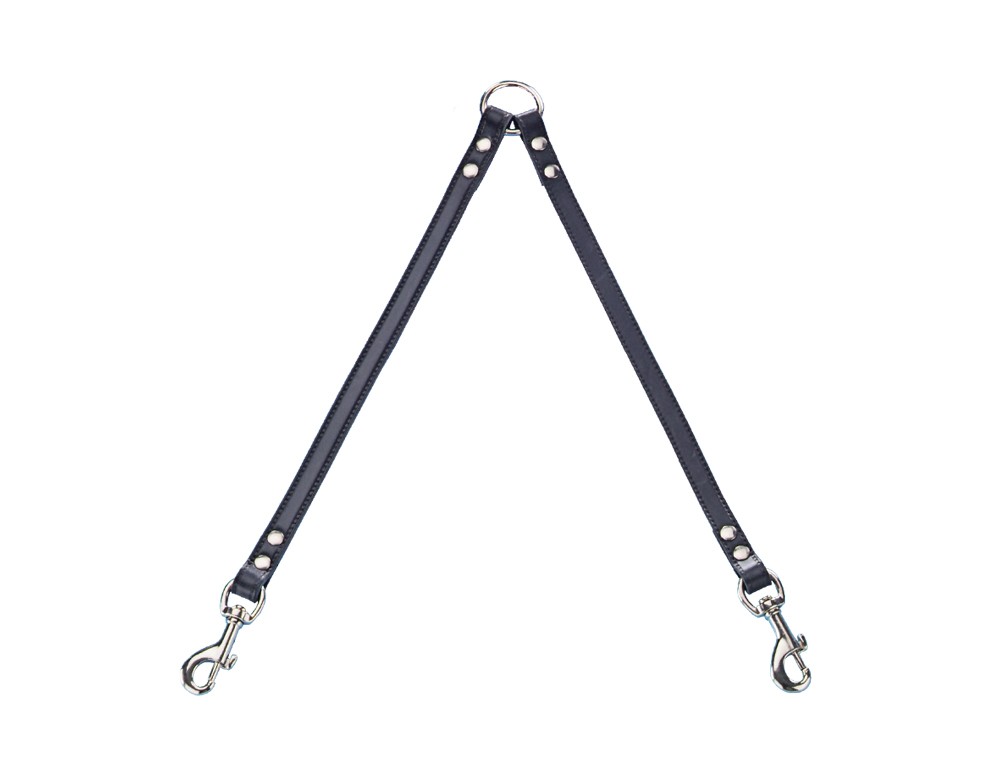 Lesa pentru 2 câini | PROFESSIONAL | piele de vită | negru | I: 2 X 35 CM; W: 12 MM