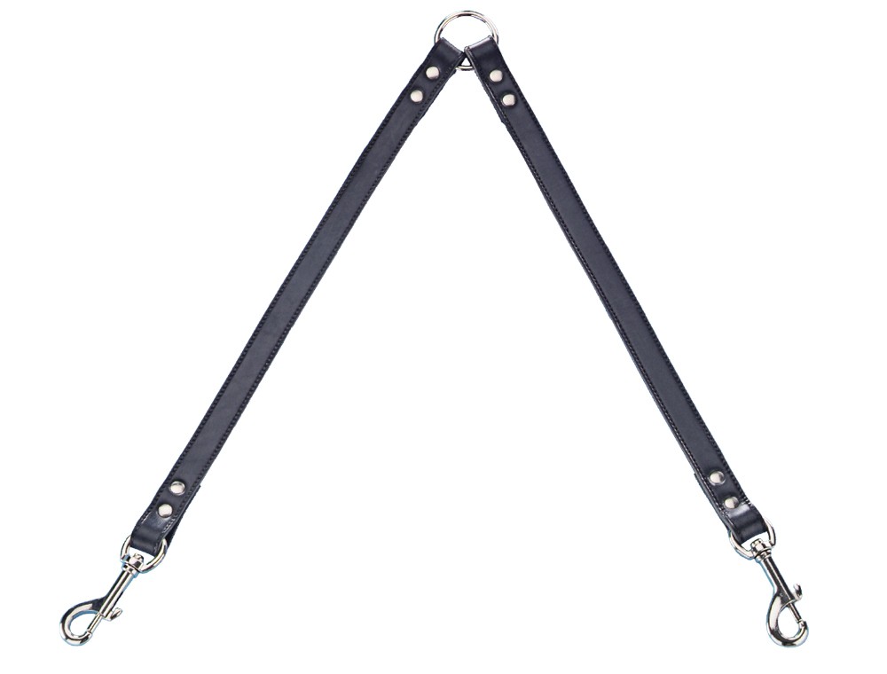 Lesa pentru 2 câini | PROFESSIONAL | piele de vită | negru | I: 2 X 45 CM; W: 18 MM