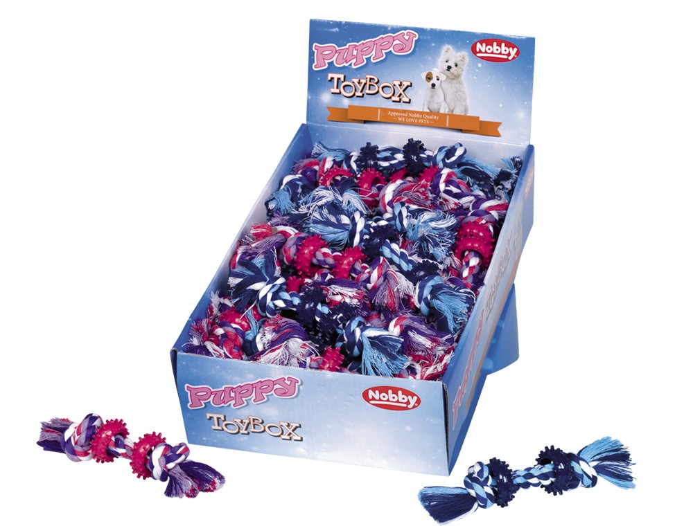 Jucarie cu franghie | Franghie cu cauciuc pentru catelusi | Display 48 buc. | 30 g; 16 cm